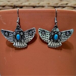 Silver And Turquoise Thunderbird Earrings New